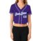 Custom Women's Purple White-Light Blue V-Neck Cropped Baseball Jersey