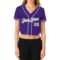 Custom Women's Purple White-Gray V-Neck Cropped Baseball Jersey