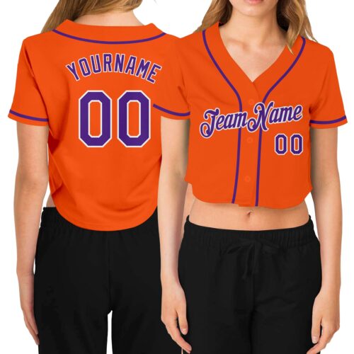 Cropped0200 Custom Women's Orange Purple-White V-Neck Cropped Baseball Jersey