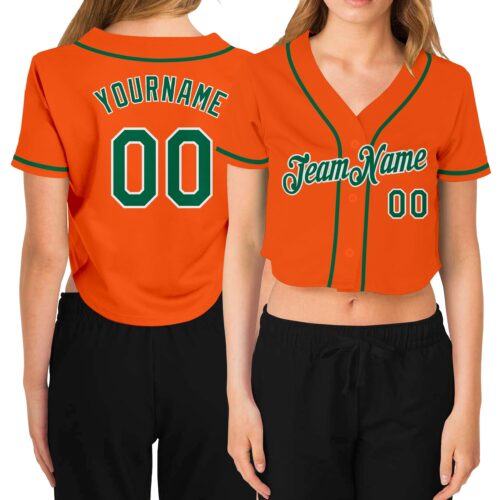 Cropped0202 Custom Women's Orange Kelly Green-White V-Neck Cropped Baseball Jersey