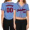 Custom Women's Light Blue Red-Navy V-Neck Cropped Baseball Jersey