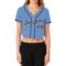 Custom Women's Light Blue Black-White V-Neck Cropped Baseball Jersey