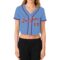 Custom Women's Light Blue Crimson-White V-Neck Cropped Baseball Jersey
