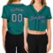 Custom Women's Aqua Gray-Navy V-Neck Cropped Baseball Jersey