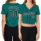 Custom Women's Aqua Black-White V-Neck Cropped Baseball Jersey