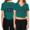 Custom Women's Aqua Navy-Old Gold V-Neck Cropped Baseball Jersey