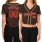 Custom Women's Brown Red-Cream V-Neck Cropped Baseball Jersey