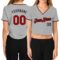 Custom Women's Gray Red-Black V-Neck Cropped Baseball Jersey