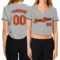 Custom Women's Gray Orange-Black V-Neck Cropped Baseball Jersey