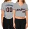 Custom Women's Gray Black Powder Blue-Orange V-Neck Cropped Baseball Jersey