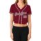 Custom Women's Crimson Gray-White V-Neck Cropped Baseball Jersey