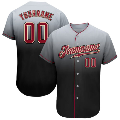 FadeFashion0036 Custom Gray Crimson-Black Authentic Fade Fashion Baseball Jersey