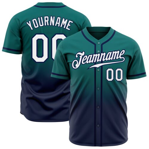 FadeFashion0122 Custom Teal White-Navy Authentic Fade Fashion Baseball Jersey