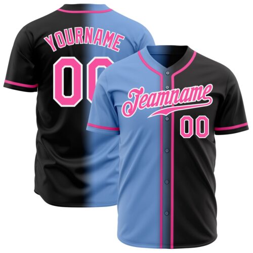 FadeFashion0162 Custom Black Pink Light Blue-White Authentic Gradient Fashion Baseball Jersey
