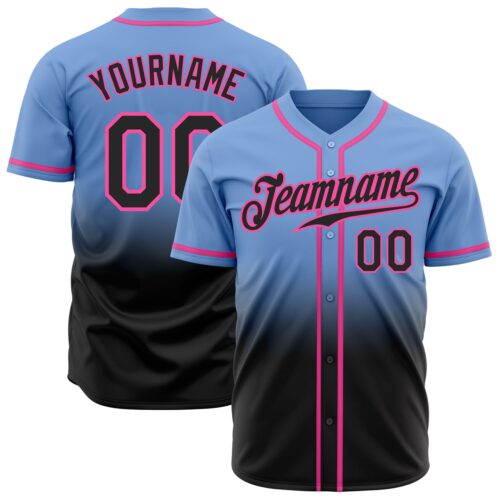 FadeFashion0219 Custom Light Blue Black-Pink Authentic Fade Fashion Baseball Jersey