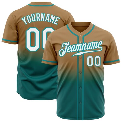 FadeFashion0249 Custom Old Gold White-Teal Authentic Fade Fashion Baseball Jersey