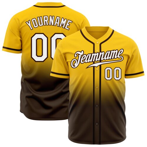 FadeFashion0251 Custom Yellow White-Brown Authentic Fade Fashion Baseball Jersey