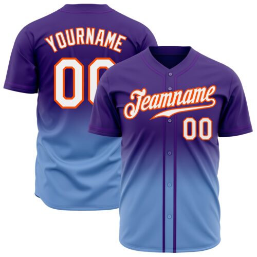 FadeFashion0355 Custom Purple White Light Blue-Orange Authentic Fade Fashion Baseball Jersey