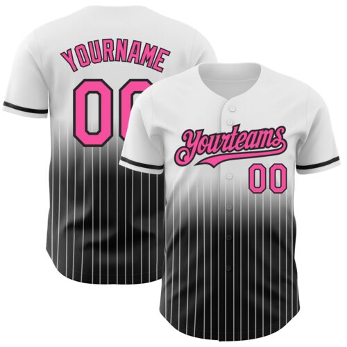 FadeFashion0447 Custom White Pinstripe Pink-Black Authentic Fade Fashion Baseball Jersey