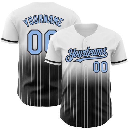 FadeFashion0452 Custom White Pinstripe Light Blue-Black Authentic Fade Fashion Baseball Jersey