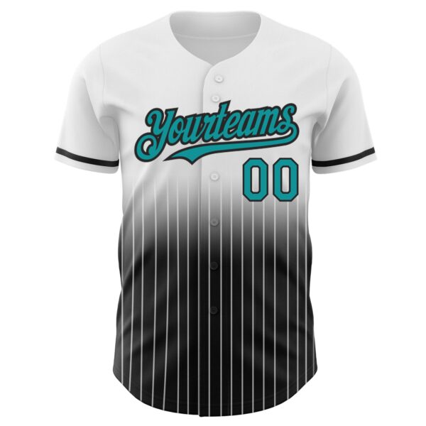 Custom White Pinstripe Teal-Black Authentic Fade Fashion Baseball Jersey