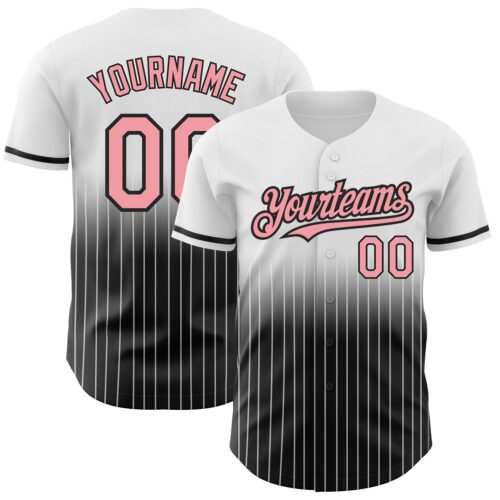 FadeFashion0457 Custom White Pinstripe Medium Pink-Black Authentic Fade Fashion Baseball Jersey