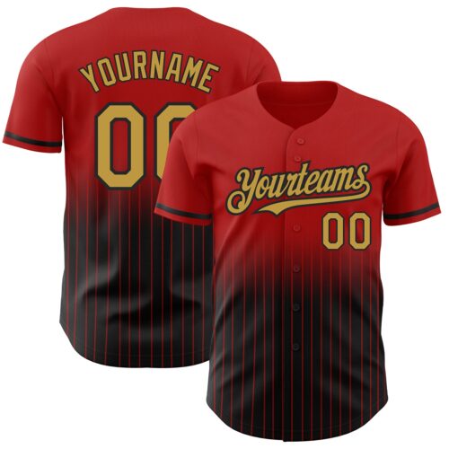 FadeFashion0460 Custom Red Pinstripe Old Gold-Black Authentic Fade Fashion Baseball Jersey