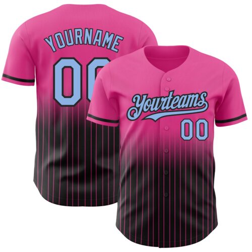 FadeFashion0463 Custom Pink Pinstripe Light Blue-Black Authentic Fade Fashion Baseball Jersey