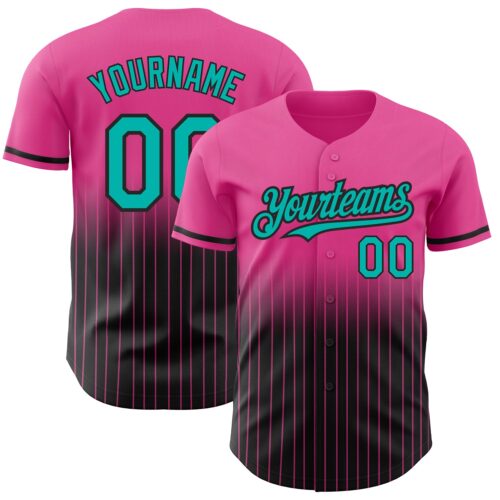FadeFashion0464 Custom Pink Pinstripe Aqua-Black Authentic Fade Fashion Baseball Jersey