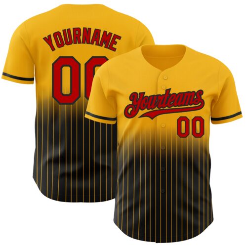 FadeFashion0467 Custom Gold Pinstripe Red-Black Authentic Fade Fashion Baseball Jersey