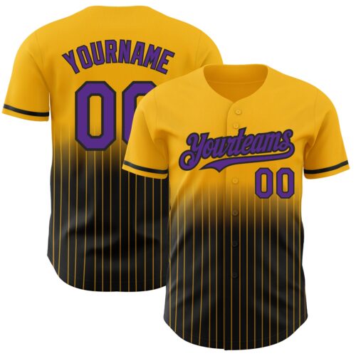 FadeFashion0468 Custom Gold Pinstripe Purple-Black Authentic Fade Fashion Baseball Jersey