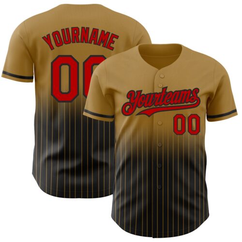FadeFashion0470 Custom Old Gold Pinstripe Red-Black Authentic Fade Fashion Baseball Jersey