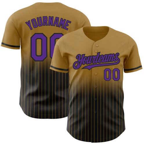 FadeFashion0471 Custom Old Gold Pinstripe Purple-Black Authentic Fade Fashion Baseball Jersey