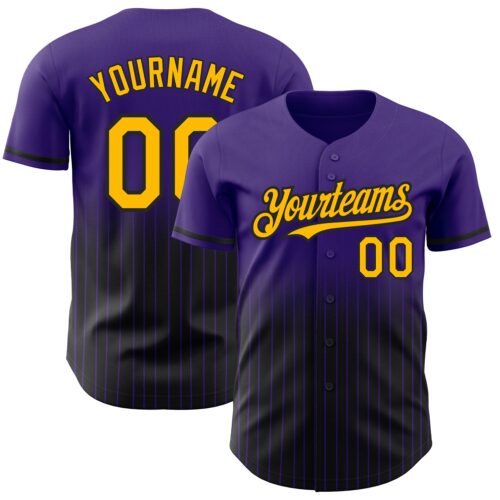 FadeFashion0475 Custom Purple Pinstripe Gold-Black Authentic Fade Fashion Baseball Jersey