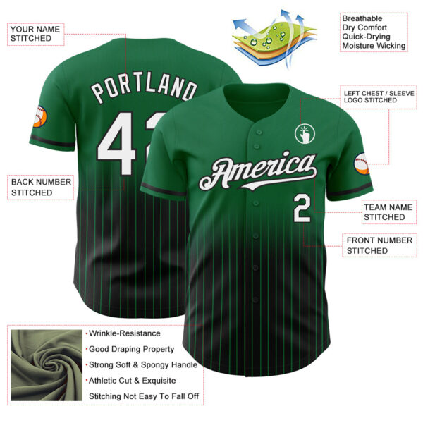 Custom Kelly Green Pinstripe White-Black Authentic Fade Fashion Baseball Jersey