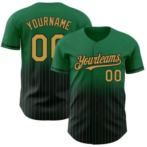 FadeFashion0481 Custom Kelly Green Pinstripe Old Gold-Black Authentic Fade Fashion Baseball Jersey