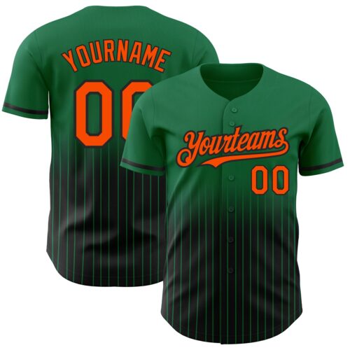 FadeFashion0483 Custom Kelly Green Pinstripe Orange-Black Authentic Fade Fashion Baseball Jersey