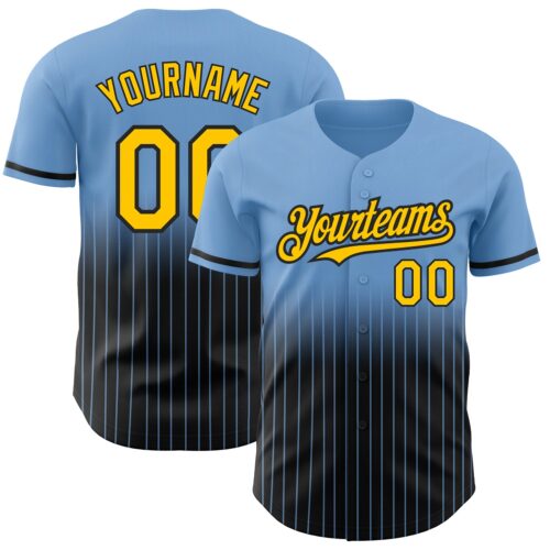 FadeFashion0486 Custom Light Blue Pinstripe Yellow-Black Authentic Fade Fashion Baseball Jersey