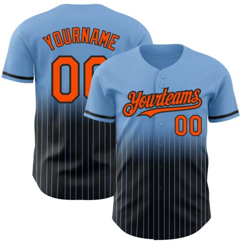 FadeFashion0487 Custom Light Blue Pinstripe Orange-Black Authentic Fade Fashion Baseball Jersey