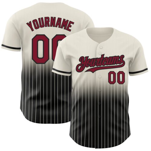 FadeFashion0491 Custom Cream Pinstripe Crimson-Black Authentic Fade Fashion Baseball Jersey