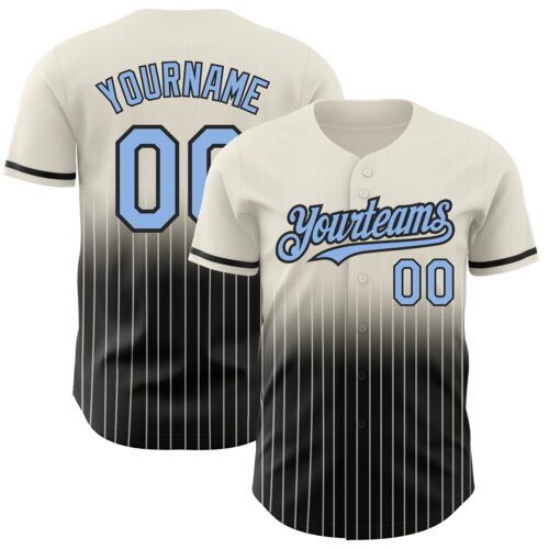 FadeFashion0494 Custom Cream Pinstripe Light Blue-Black Authentic Fade Fashion Baseball Jersey