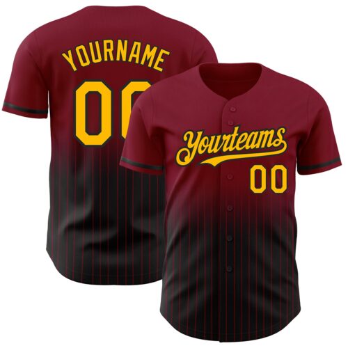 FadeFashion0496 Custom Crimson Pinstripe Gold-Black Authentic Fade Fashion Baseball Jersey