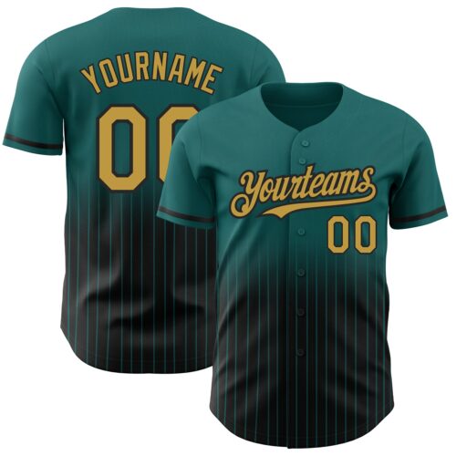 FadeFashion0498 Custom Teal Pinstripe Old Gold-Black Authentic Fade Fashion Baseball Jersey