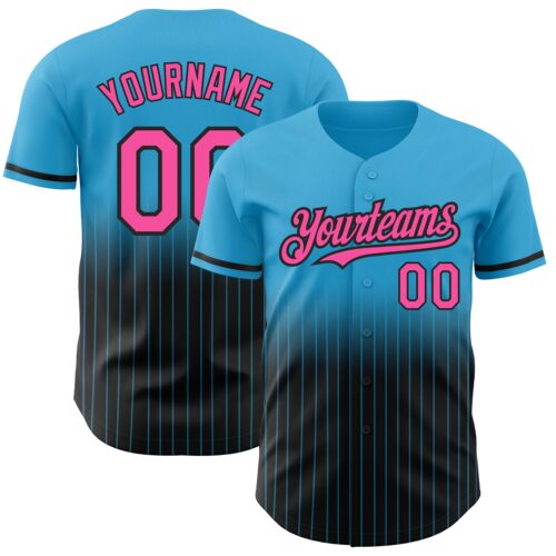 FadeFashion0503 Custom Sky Blue Pinstripe Pink-Black Authentic Fade Fashion Baseball Jersey