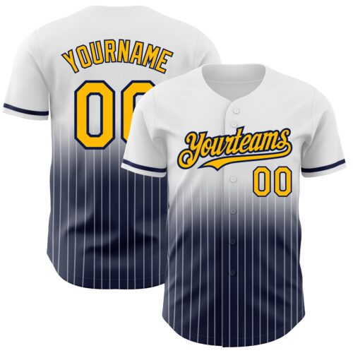 FadeFashion0510 Custom White Pinstripe Gold-Navy Authentic Fade Fashion Baseball Jersey