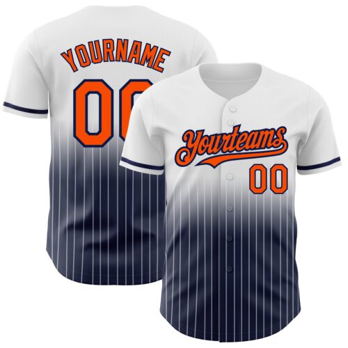FadeFashion0511 Custom White Pinstripe Orange-Navy Authentic Fade Fashion Baseball Jersey