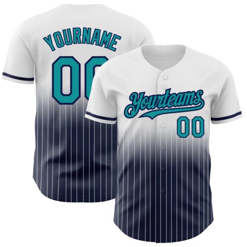 FadeFashion0514 Custom White Pinstripe Teal-Navy Authentic Fade Fashion Baseball Jersey