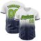 Custom White Pinstripe Neon Green-Navy Authentic Fade Fashion Baseball Jersey