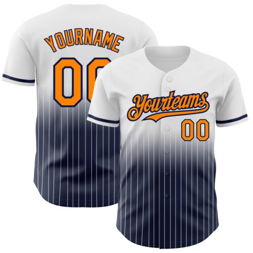 FadeFashion0516 Custom White Pinstripe Bay Orange-Navy Authentic Fade Fashion Baseball Jersey