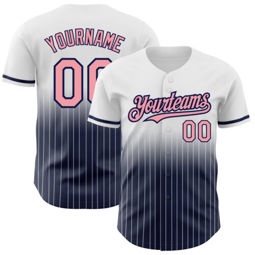 FadeFashion0517 Custom White Pinstripe Medium Pink-Navy Authentic Fade Fashion Baseball Jersey